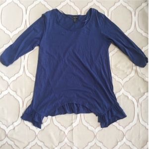 Ruffle Top Hem Knit 3/4 Sleeve T Shirt
